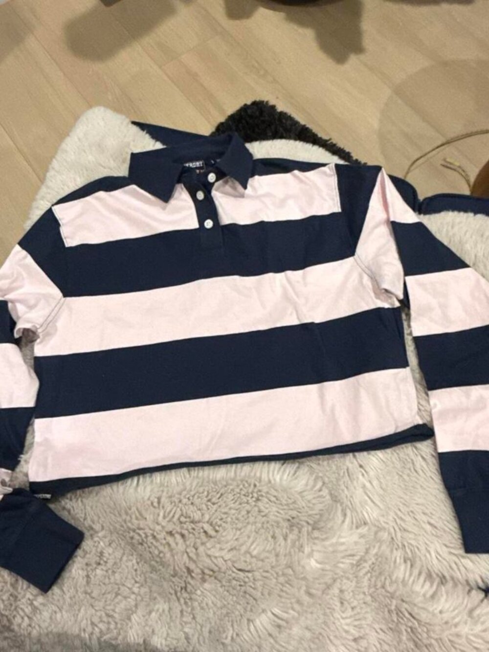 Superdry white and navy striped polo shirt
